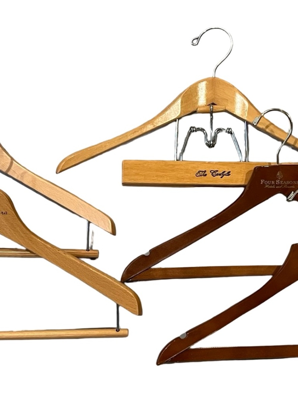 5PC Lot Hotel Branded Wooden Hangers - Hotel Okura, Carlyle, Four Seasons